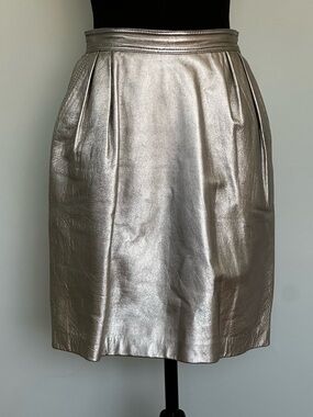 Vintage Emanuel Ungaro Parallele Metallic Silver Leather Skirt